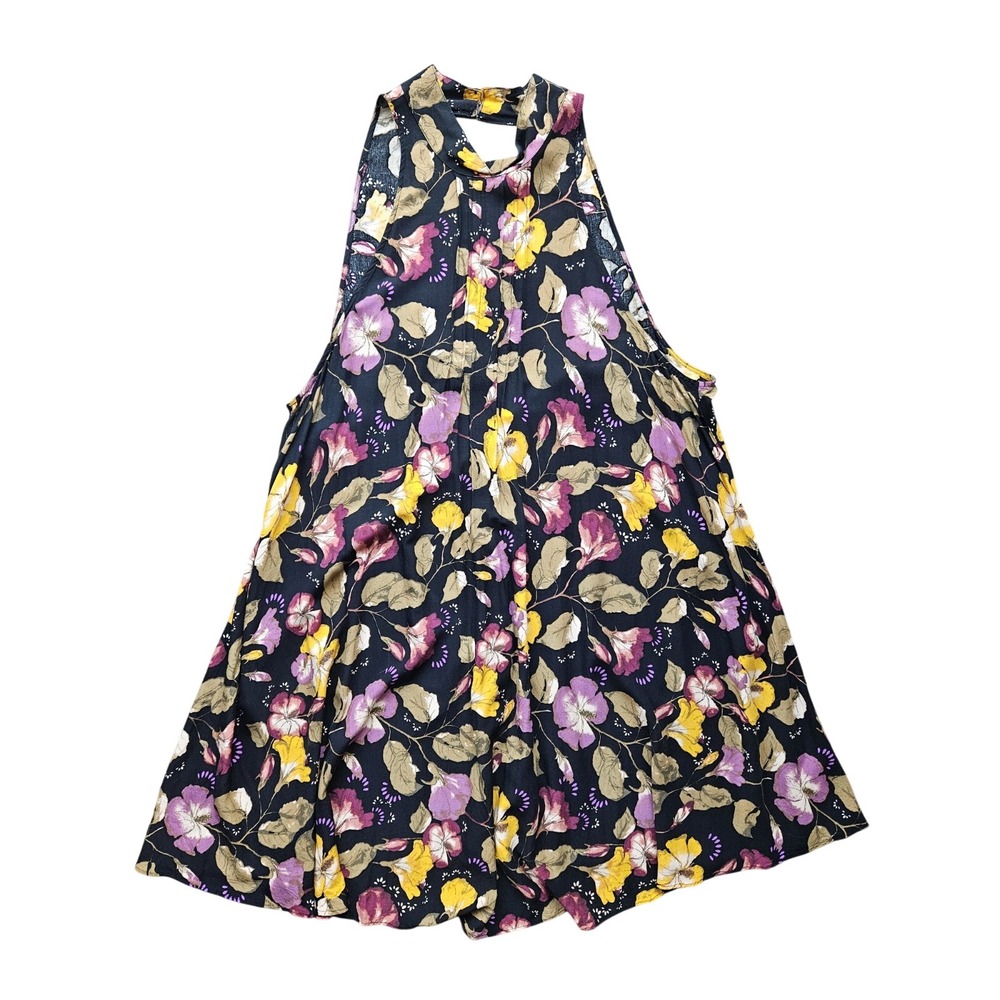 Intimately Free People Floral Halter Trapeze Tank Top Black Purple Yellow Large